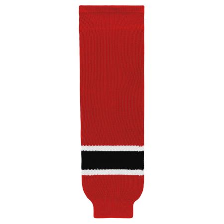 HS630 Knitted Striped Hockey Socks - New Jersey Red