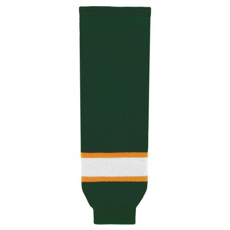 HS630 Knitted Striped Hockey Socks - Dark Green/Gold/White