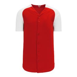 BA1875 Full Button Baseball Jersey - Red/White