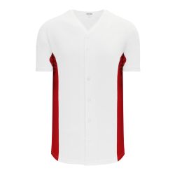 BA1890 Full Button Baseball Jersey - White/Red