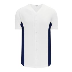 BA1890 Full Button Baseball Jersey - White/Navy