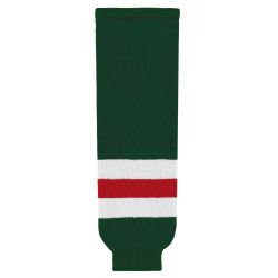 HS630 Knitted Striped Hockey Socks - Dark Green/White/Red