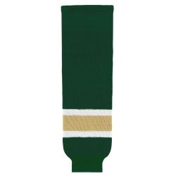 HS630 Knitted Striped Hockey Socks - Dark Green/Vegas/White