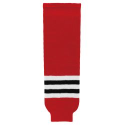 HS630 Knitted Striped Hockey Socks - Chicago Red