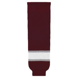 HS630 Knitted Striped Hockey Socks - Maroon/Grey/White