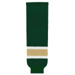 HS630 Knitted Striped Hockey Socks - Dark Green/Vegas/White - Front