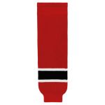 HS630 Knitted Striped Hockey Socks - New Jersey Red - Front