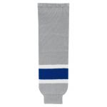 HS630 Knitted Striped Hockey Socks - Grey/Royal/White - Front