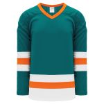 Athletic Knit H6500-458 League Hockey Jersey - Pacific Teal/White/Orange - Primary