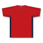 Athletic Knit BA1343-268 One Button Baseball Jersey - Red/Navy - Front