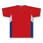 Athletic Knit BA1763-344 One Button Baseball Jersey - Red/White/Royal - Front