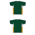 Athletic Knit BA1763-439 One Button Baseball Jersey - Dark Green/White/Gold - Full