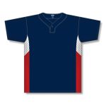 Athletic Knit BA1763-764 One Button Baseball Jersey - Navy/White/Red - Front