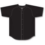Athletic Knit BA5200-001 Full Button Baseball Jersey - Black - Front