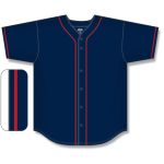 Athletic Knit BA5500-MIN697 Full Button Baseball Jersey - Navy/Red - Front