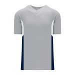 BA1763 One Button Baseball Jersey - Grey/Navy/White - Front