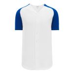 BA1875 Full Button Baseball Jersey - White/Royal - Front