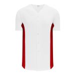 BA1890 Full Button Baseball Jersey - White/Red - Front