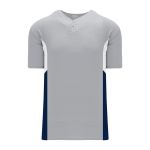 Athletic Knit BA1763-548 One Button Baseball Jersey - Grey/White/Navy - Primary