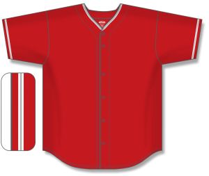Athletic Knit BA5500-ANA587 Full Button Baseball Jersey - Red/White/Grey - Front