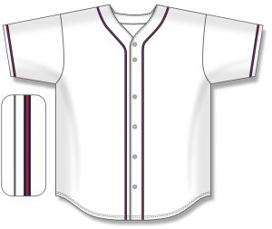 Athletic Knit BA5500-ATL598 Full Button Baseball Jersey - White/Navy/Red - Front