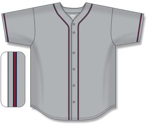 Athletic Knit BA5500-ATL599 Full Button Baseball Jersey - Grey/Navy/Red - Front