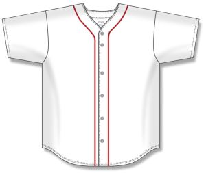 Athletic Knit BA5500-BOS584 Full Button Baseball Jersey - White/Red - Front