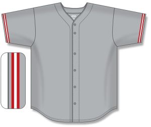 Athletic Knit BA5500-CIN699 Full Button Baseball Jersey - Grey/Red/White - Front