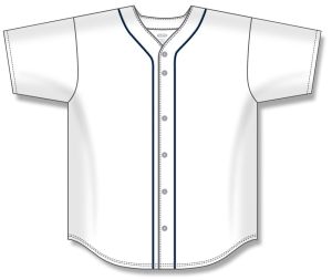 Athletic Knit BA5500-DET574 Full Button Baseball Jersey - White/Navy - Front