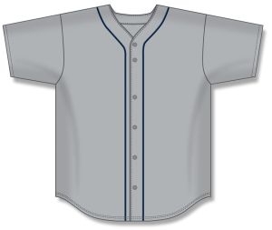 Athletic Knit BA5500-DET575 Full Button Baseball Jersey - Grey/Navy - Front