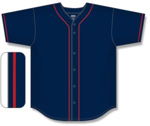 Athletic Knit BA5500-MIN697 Full Button Baseball Jersey - Navy/Red - Front