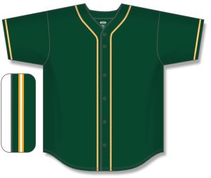 Athletic Knit BA5500-OAK592 Full Button Baseball Jersey - Dark Green/Gold/White - Front