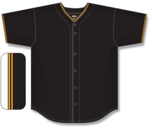 Athletic Knit BA5500-PIT578 Full Button Baseball Jersey - Black/Gold - Front