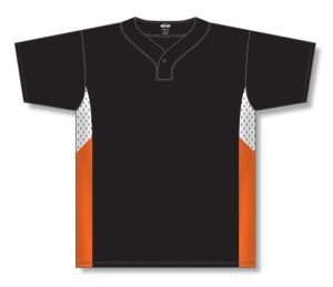 Athletic Knit BA1763-223 One Button Baseball Jersey - Black/White/Orange - Front