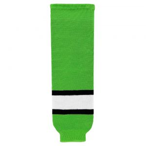 HS630 Knitted Striped Hockey Socks - Lime Green/Black/White - Front