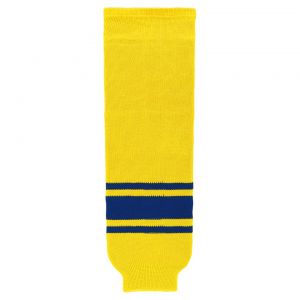 HS630 Knitted Striped Hockey Socks - Maize/Royal - Front