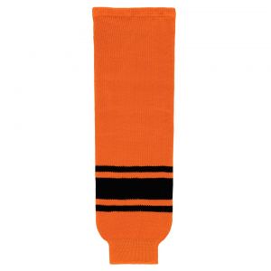 HS630 Knitted Striped Hockey Socks - Orange/Black - Front