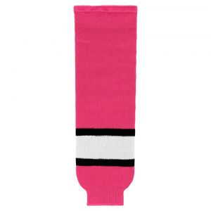 HS630 Knitted Striped Hockey Socks - Pink/White/Black - Front