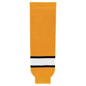 HS630 Knitted Striped Hockey Socks - Gold/White/Black - Front