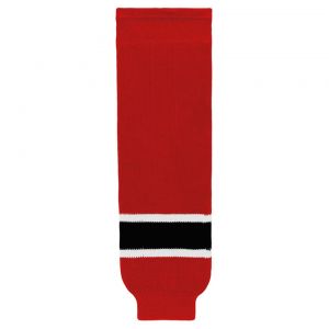 HS630 Knitted Striped Hockey Socks - New Jersey Red - Front