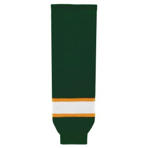HS630 Knitted Striped Hockey Socks - Dark Green/Gold/White - Front