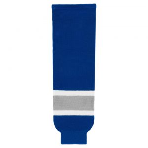 HS630 Knitted Striped Hockey Socks - Royal/Grey/White - Front
