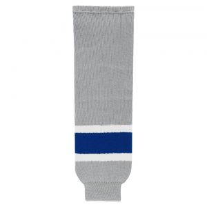 HS630 Knitted Striped Hockey Socks - Grey/Royal/White - Front