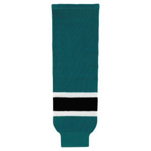 HS630 Knitted Striped Hockey Socks - Pacific Teal/Black/White - Front