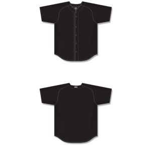 Athletic Knit BA5200-001 Full Button Baseball Jersey - Black - Full