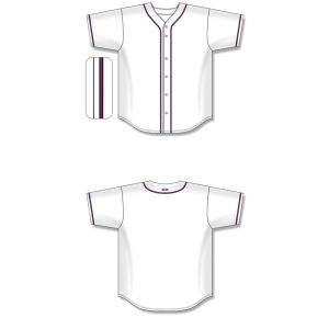 Athletic Knit BA5500-ATL598 Full Button Baseball Jersey - White/Navy/Red - Full