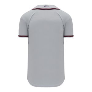 Athletic Knit BA5500-ATL599 Full Button Baseball Jersey - Grey/Navy/Red - Rear
