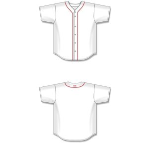 Athletic Knit BA5500-BOS584 Full Button Baseball Jersey - White/Red - Full