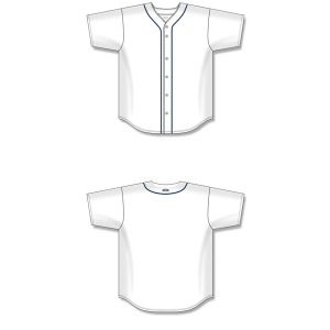 Athletic Knit BA5500-DET574 Full Button Baseball Jersey - White/Navy - Full