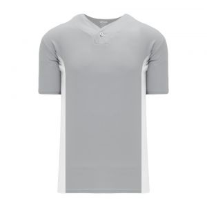 BA1343 One Button Baseball Jersey - Grey/White - Front